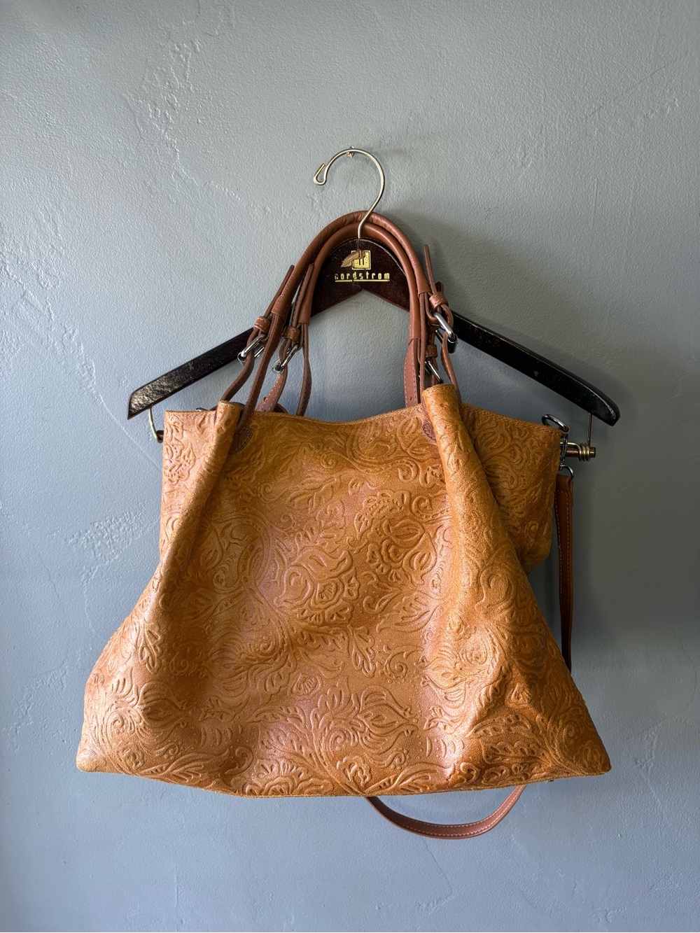 Isadora of Florence Large Tooled Italian Leather Tote Bag